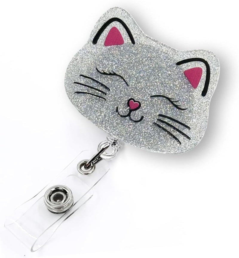 LEBEIGHT Cute Cat Badge Reel Retractable for Nurse Nursing RN Medical Worker & Teacher | Smiling Cat Funny Animal Pediatric Nurse Badge Holder with Alligator Clip & 24” Durable Nylon Retractable Cord | Acrylic - Image 1